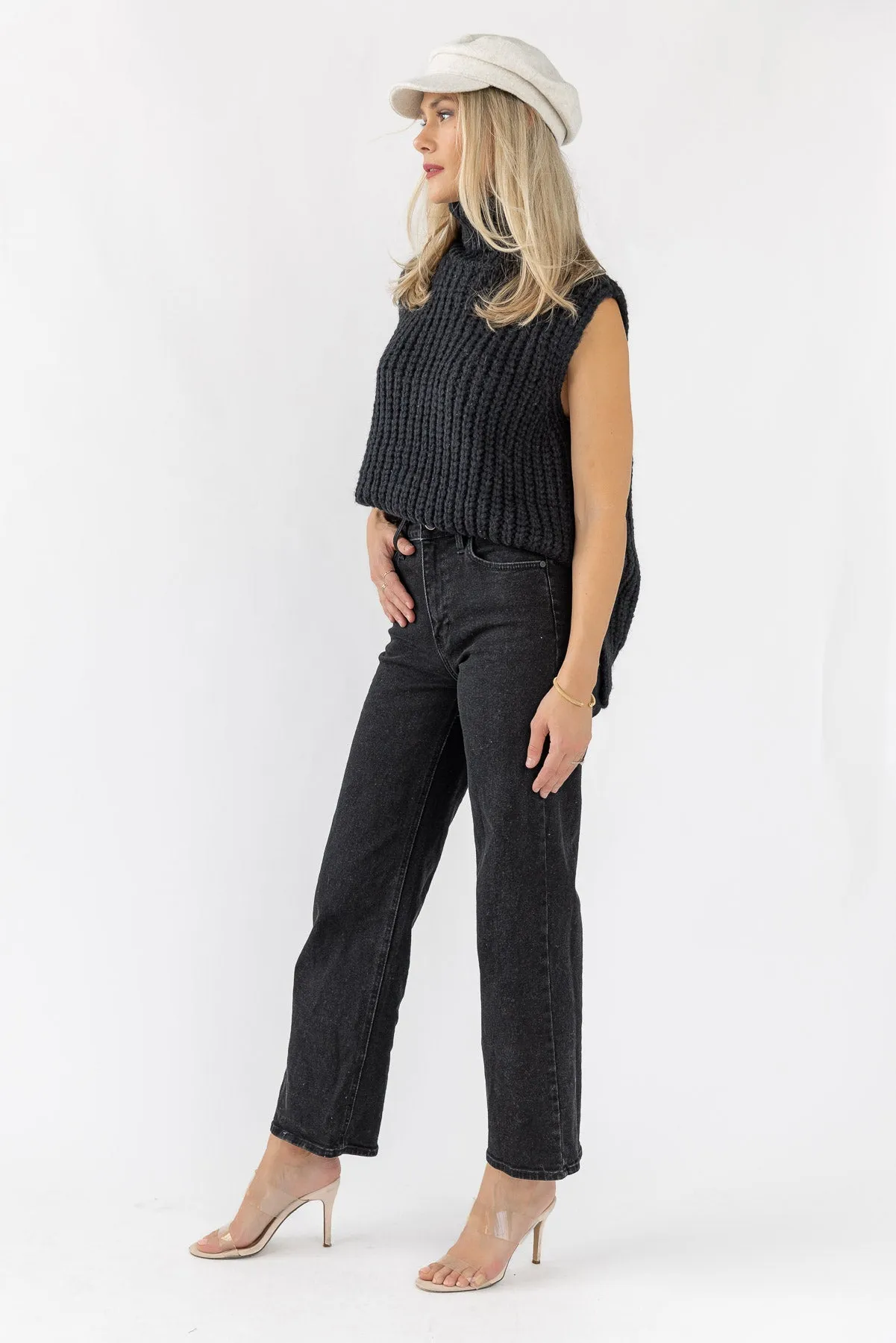 Aniyah Black Turtleneck Sweater Vest - Final Sale