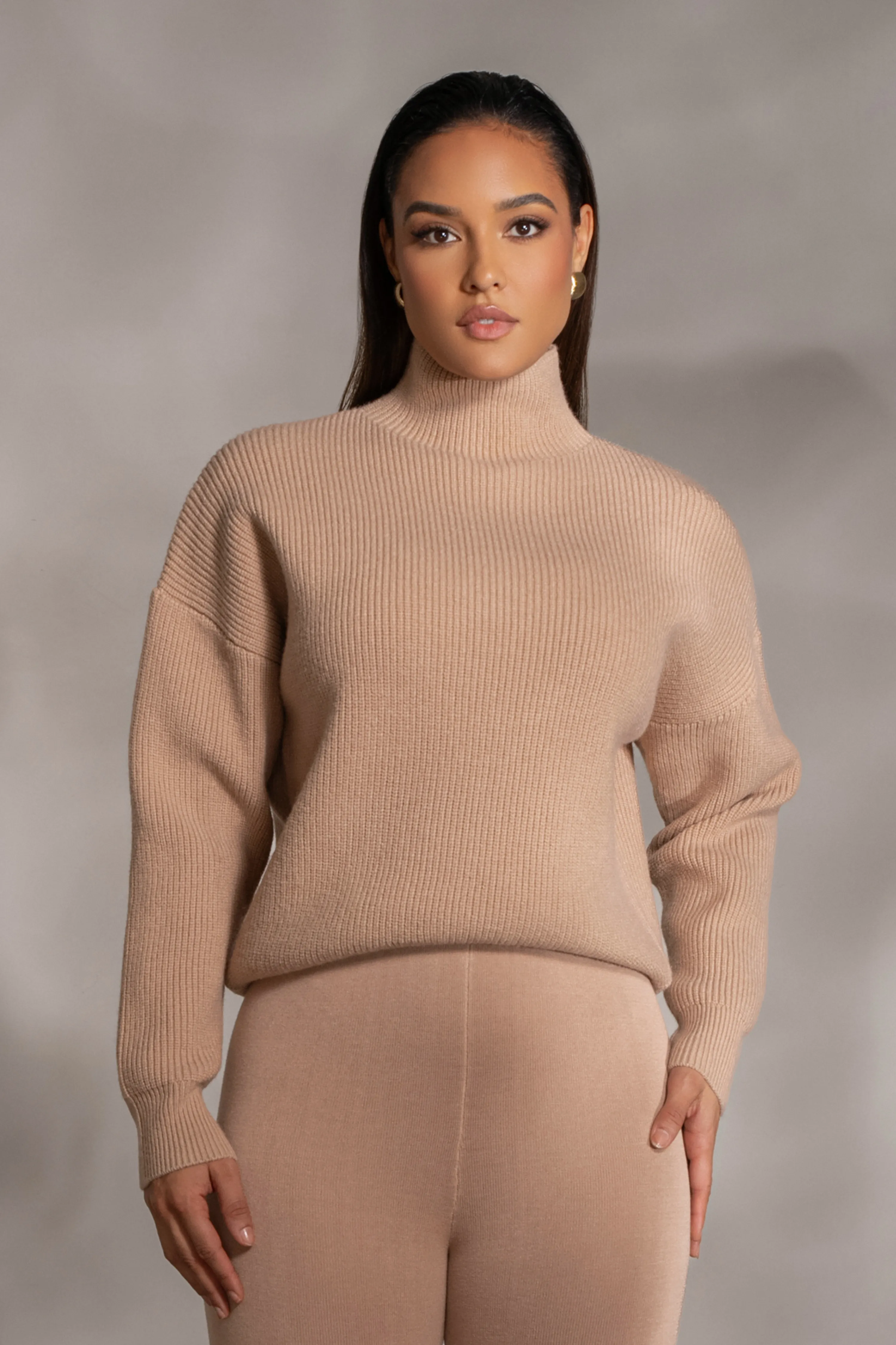 Beige Jenni Turtleneck Sweater Top