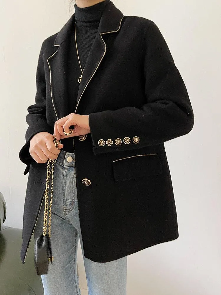 Black Thicken Wool Blazer Overcoat