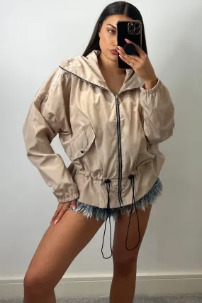 Chelsey Beige Hooded Zip Up Windbreaker Jacket