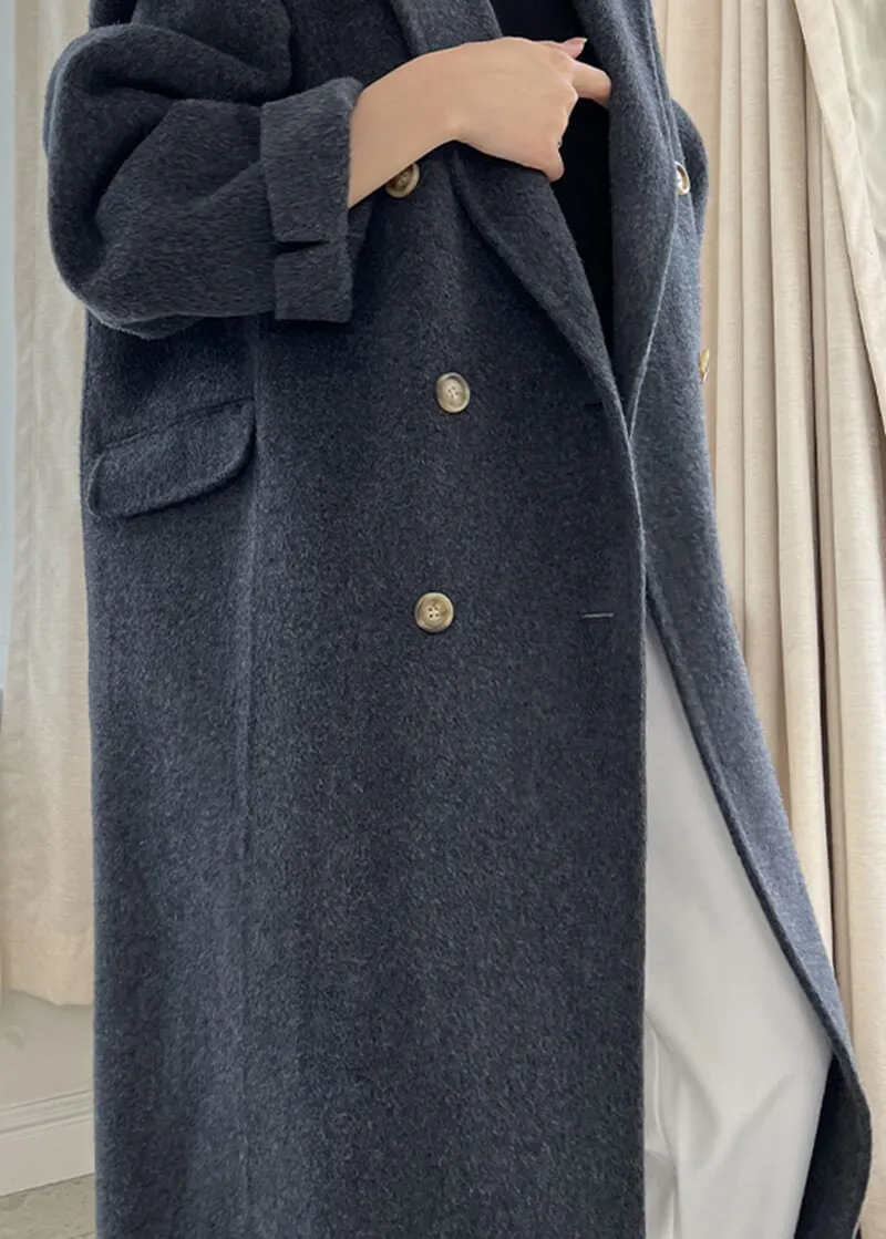 Double Breasted Notched Lapel Wool Long Coat