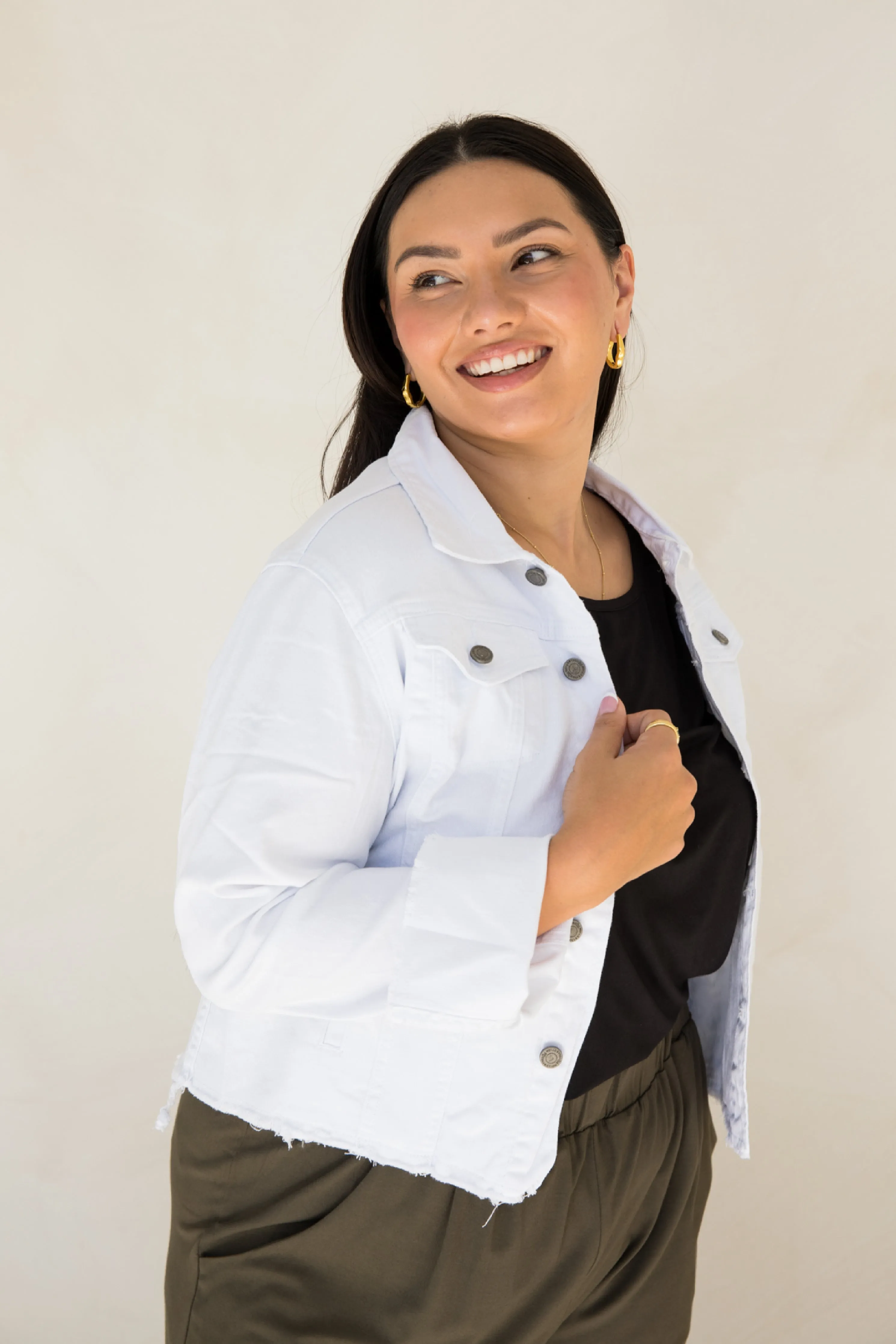 Frayed Denim Jacket in White