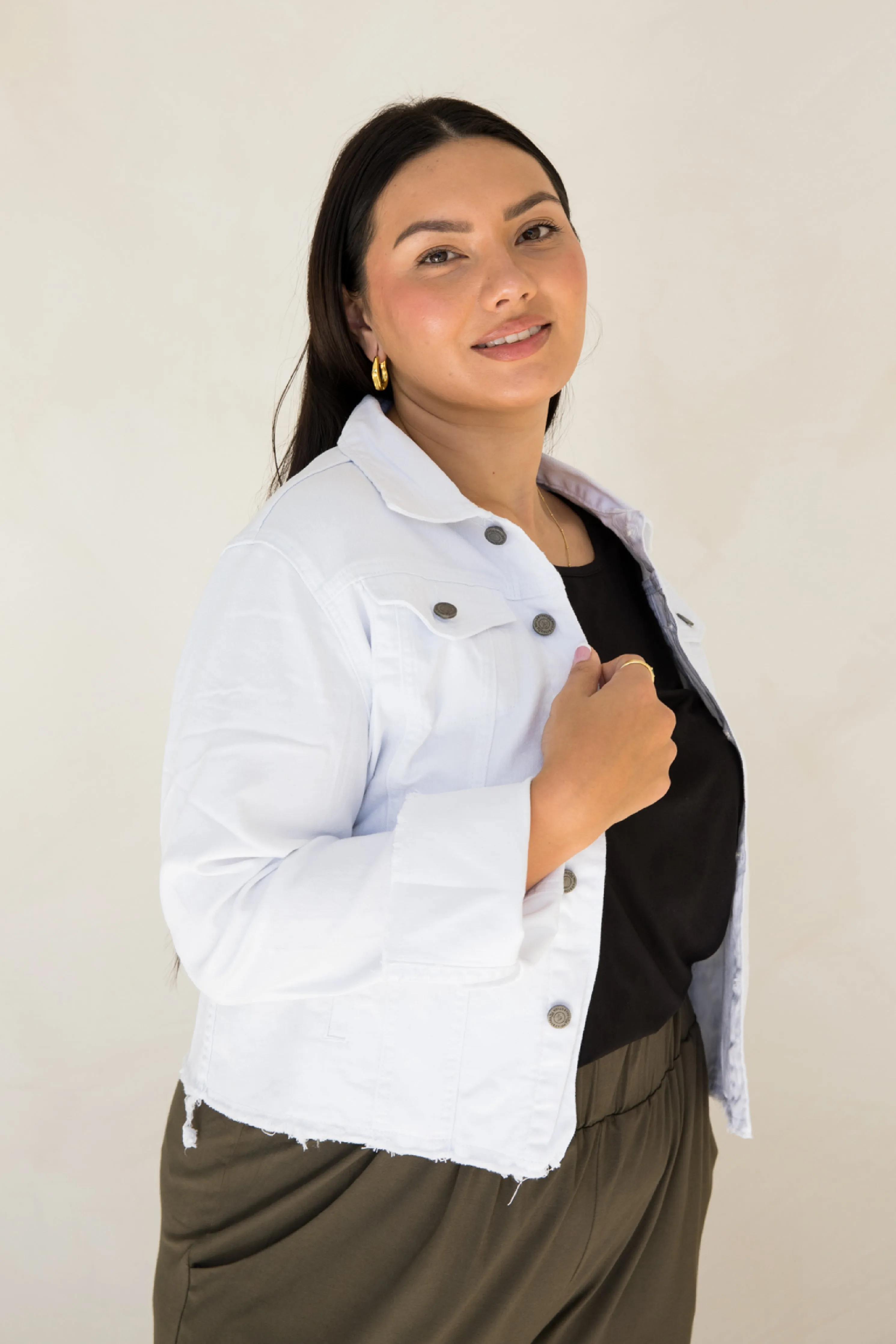 Frayed Denim Jacket in White