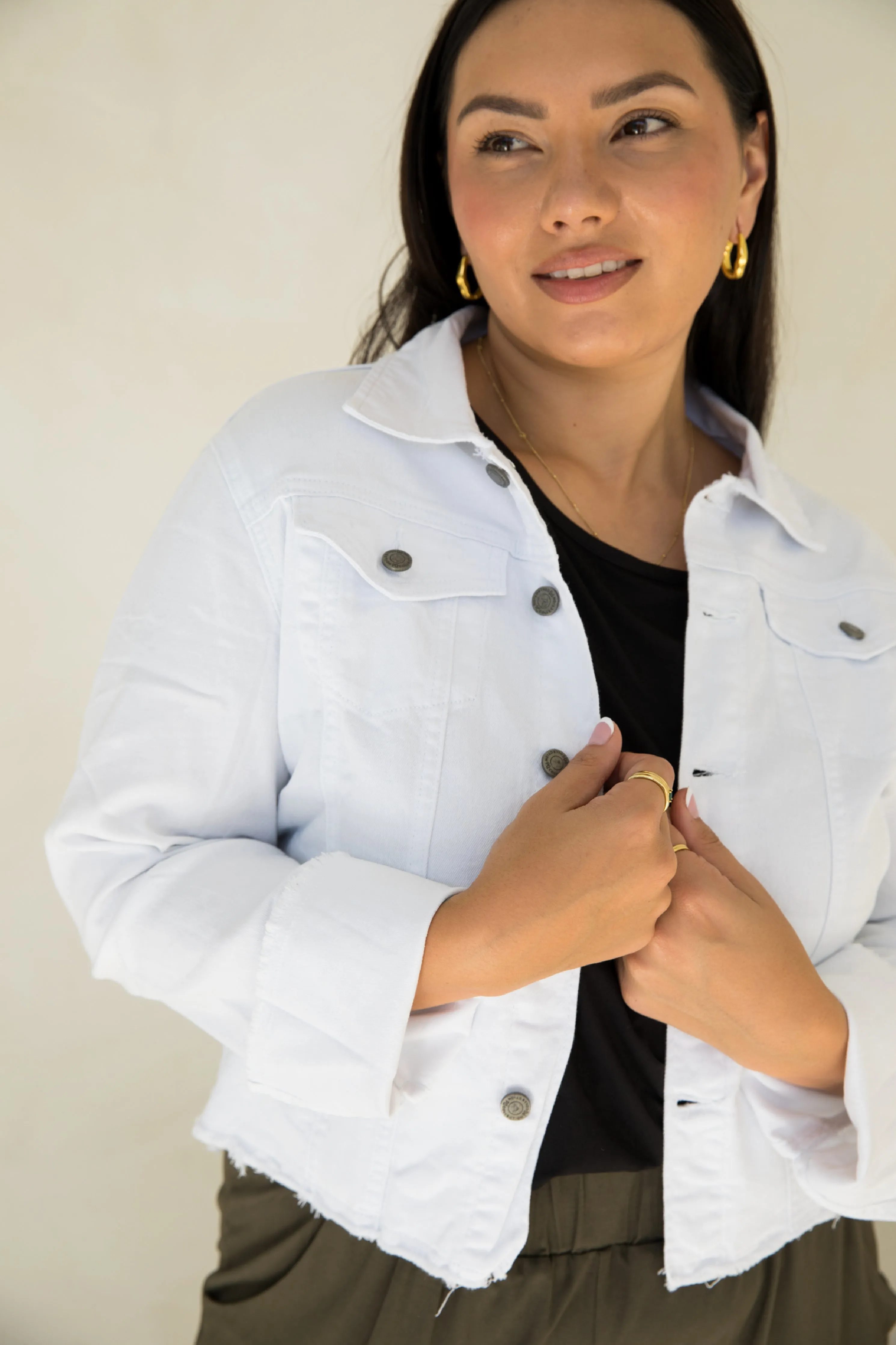 Frayed Denim Jacket in White