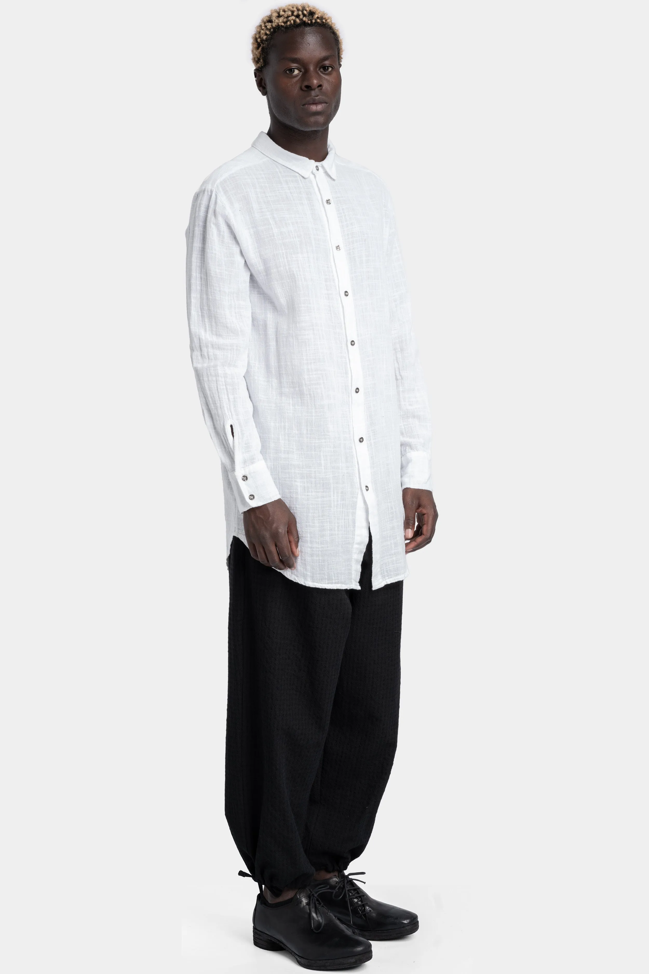 Gauze cotton long shirt, White