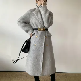 Gray Wool Fleece Long Wool Coat