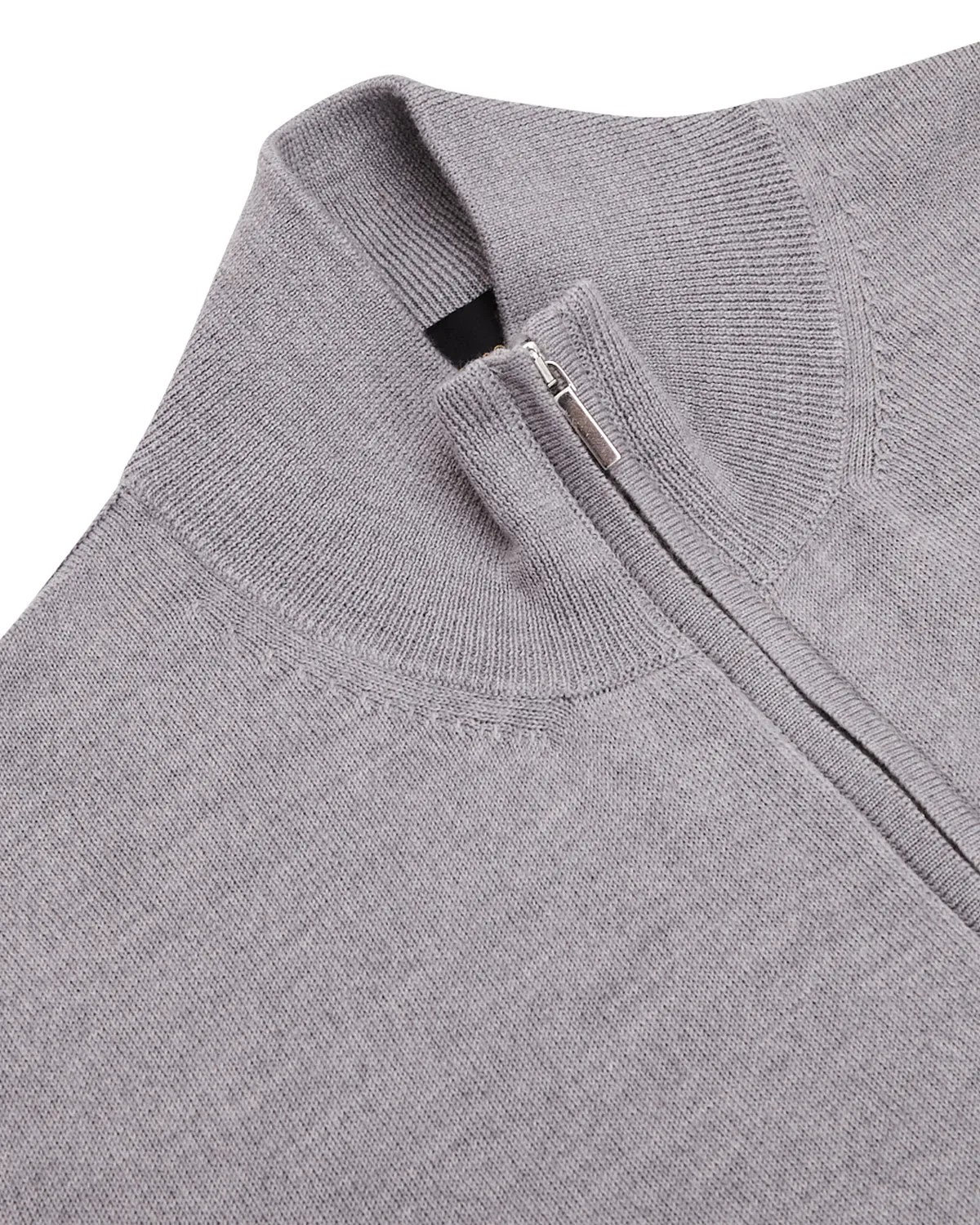 Grey Melange Fine Merino Half Zip Sweater