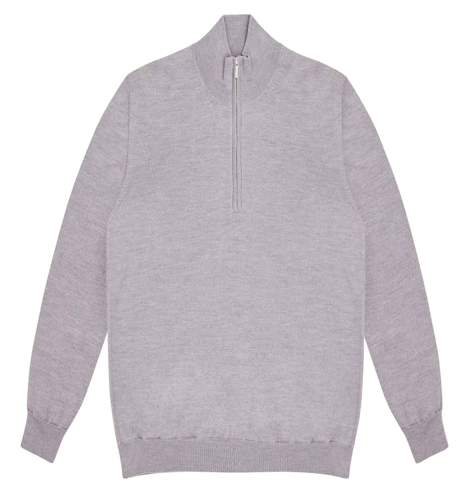 Grey Melange Fine Merino Half Zip Sweater