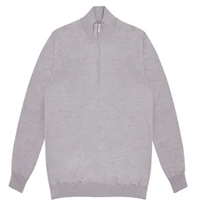 Grey Melange Fine Merino Half Zip Sweater