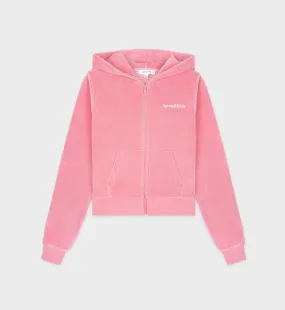 Health Ivy Velour Zipped Hoodie - Cotton Candy/White