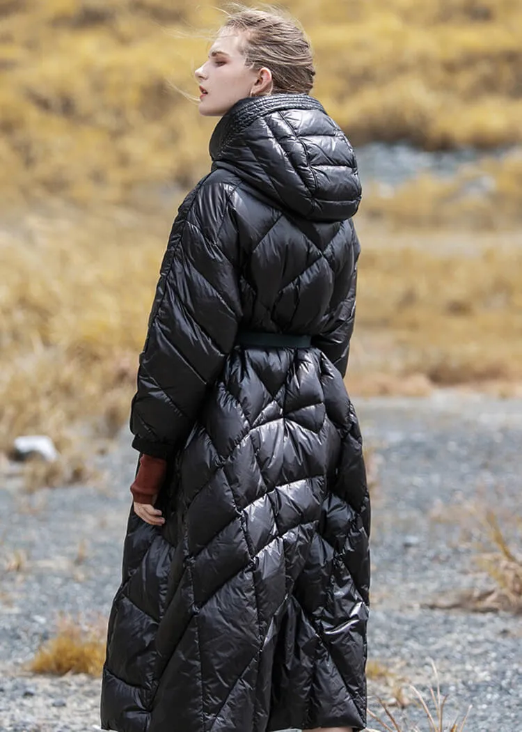 Hooded Fit & Flare Down Puffer Long Coat