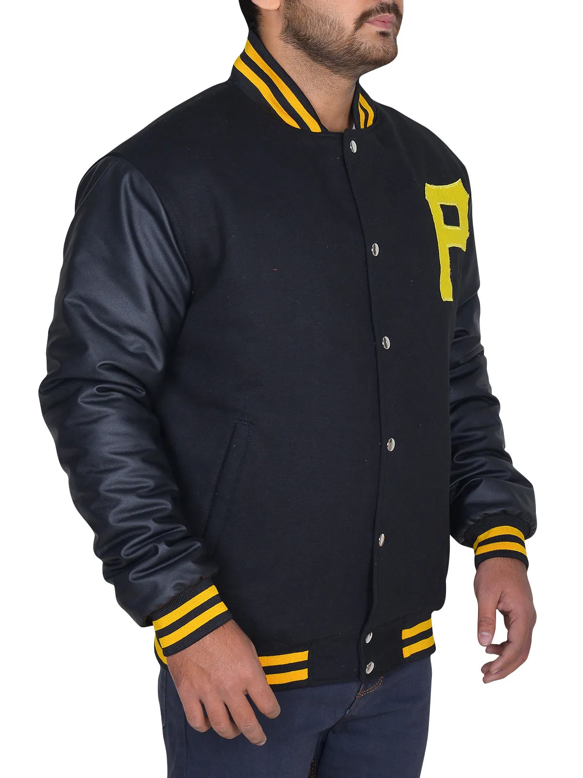 Mens Majestic Pittsburgh Pirates Letterman Bomber Black Jacket