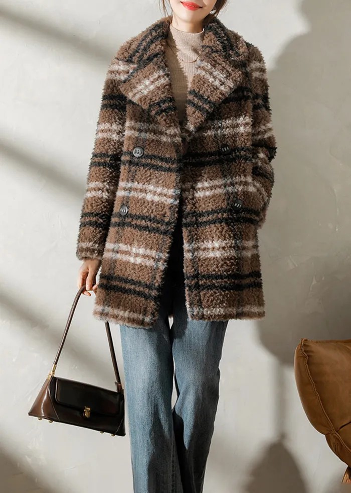 Plaid Pattern Lamb Fur Coat