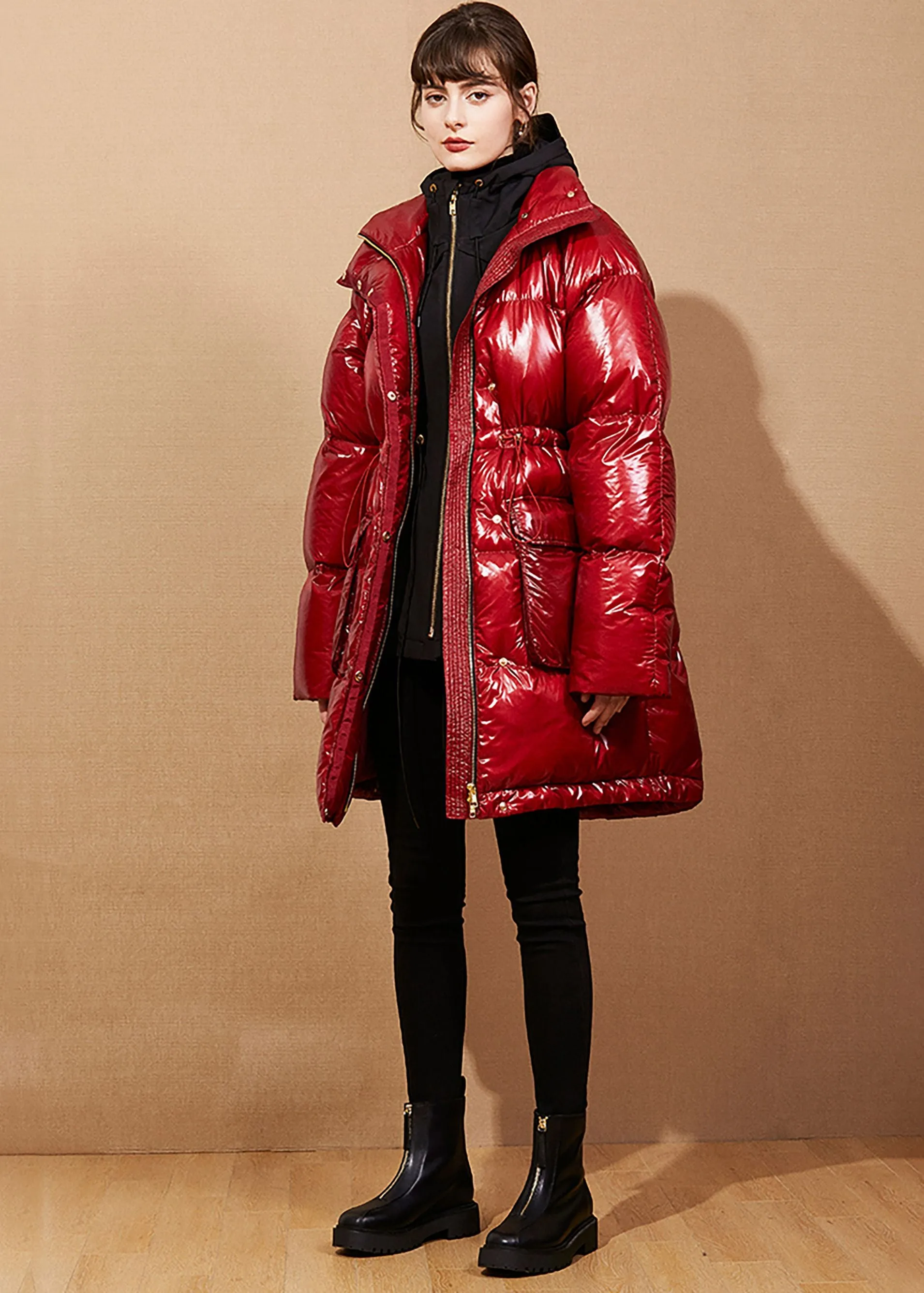 Red Down Puffy Coat Warm Winter Coat