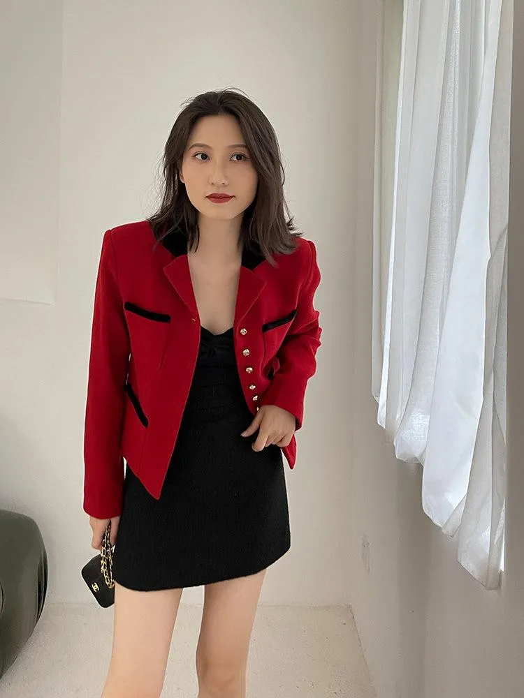 Red Short Wool Blazer Jacket Coat