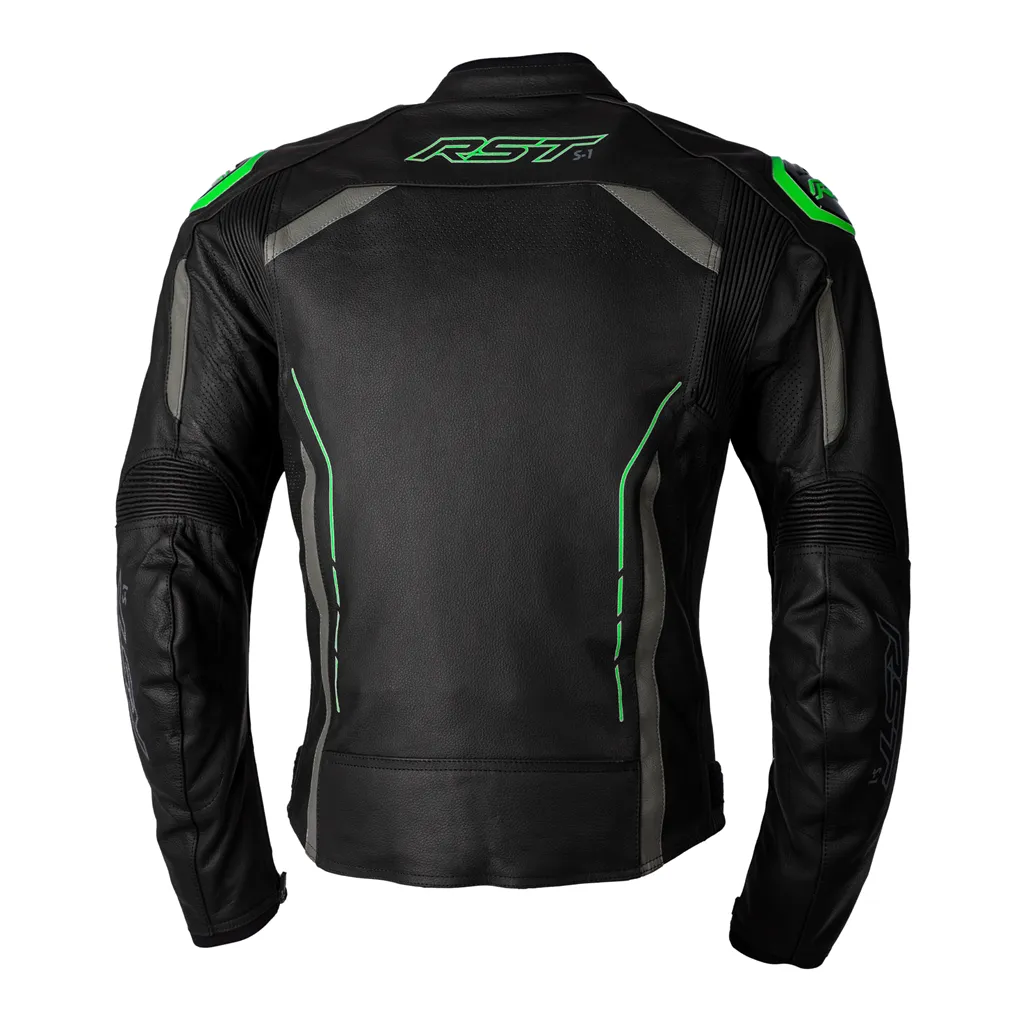 RST S1 CE Mens Leather Jacket - Black / Grey / Neon Green