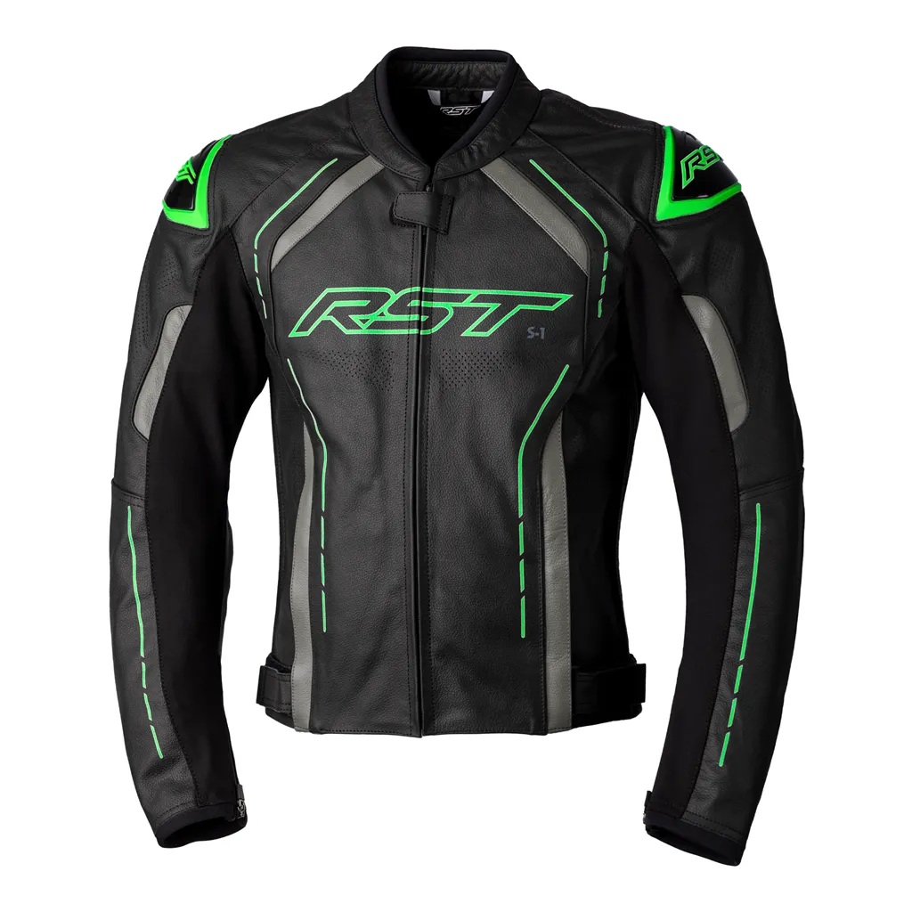 RST S1 CE Mens Leather Jacket - Black / Grey / Neon Green