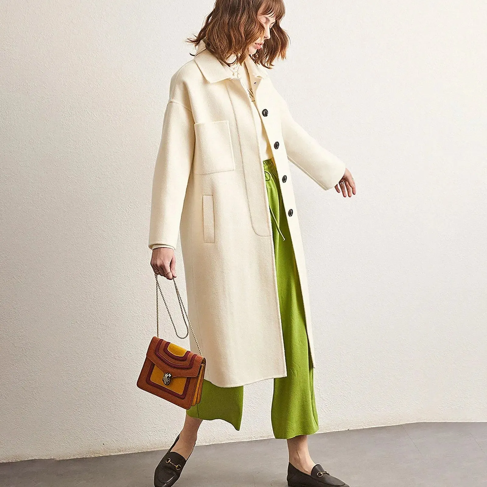 Single Breasted Wool Blend Midi Coat