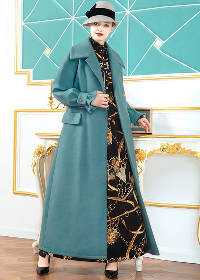 Teal Spread Collar Belted Wrap Maxi Coat