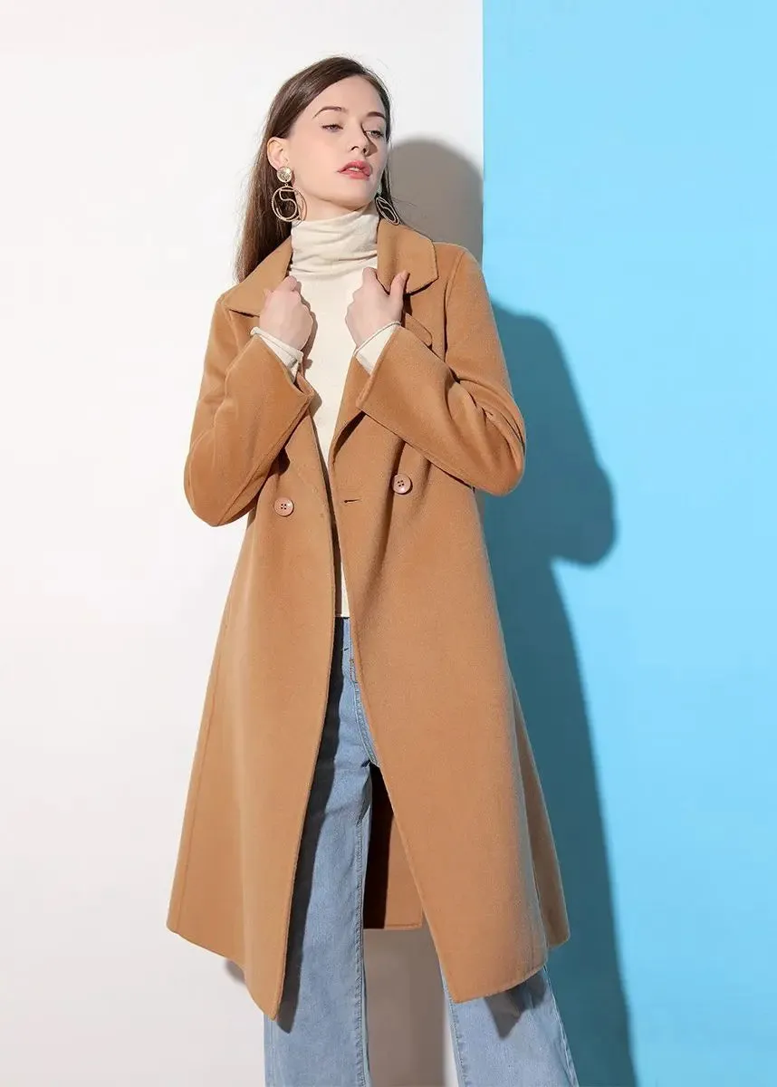 Two Button Notched Collar Double Face Wool Coat