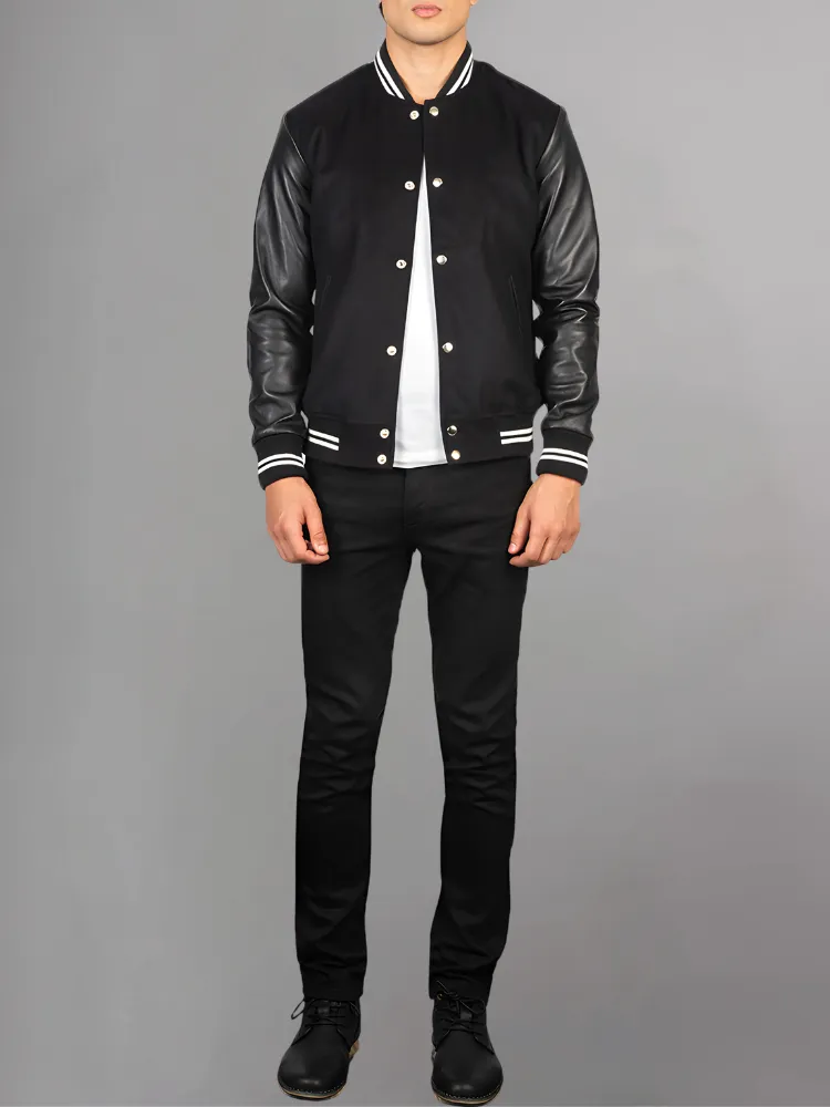 Vaxton Black Striped Hybrid Varsity Jacket