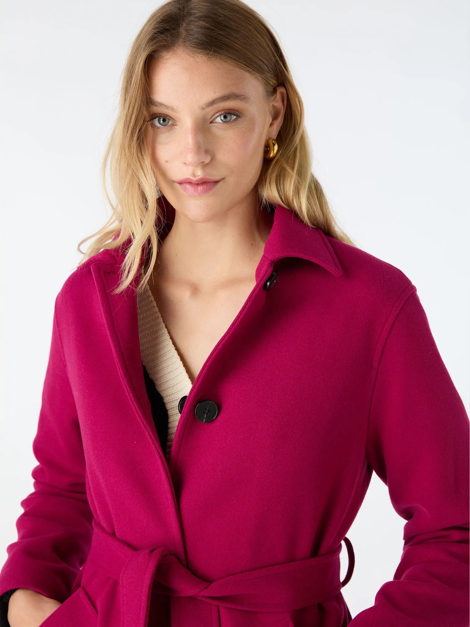 Vienna Single Breasted Belted Coat in Magenta