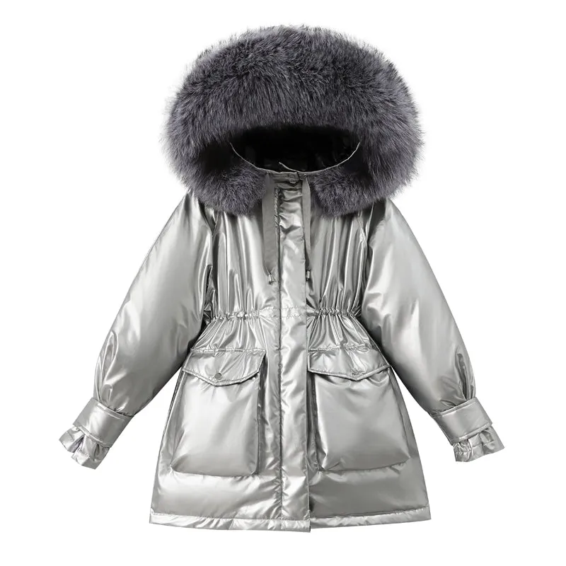 Waterproof Hooded Down Puffer Parka with Faux Fur Trim