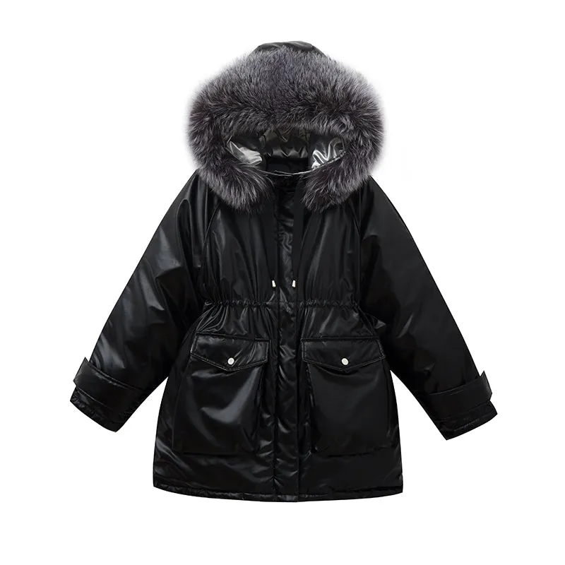 Waterproof Hooded Down Puffer Parka with Faux Fur Trim