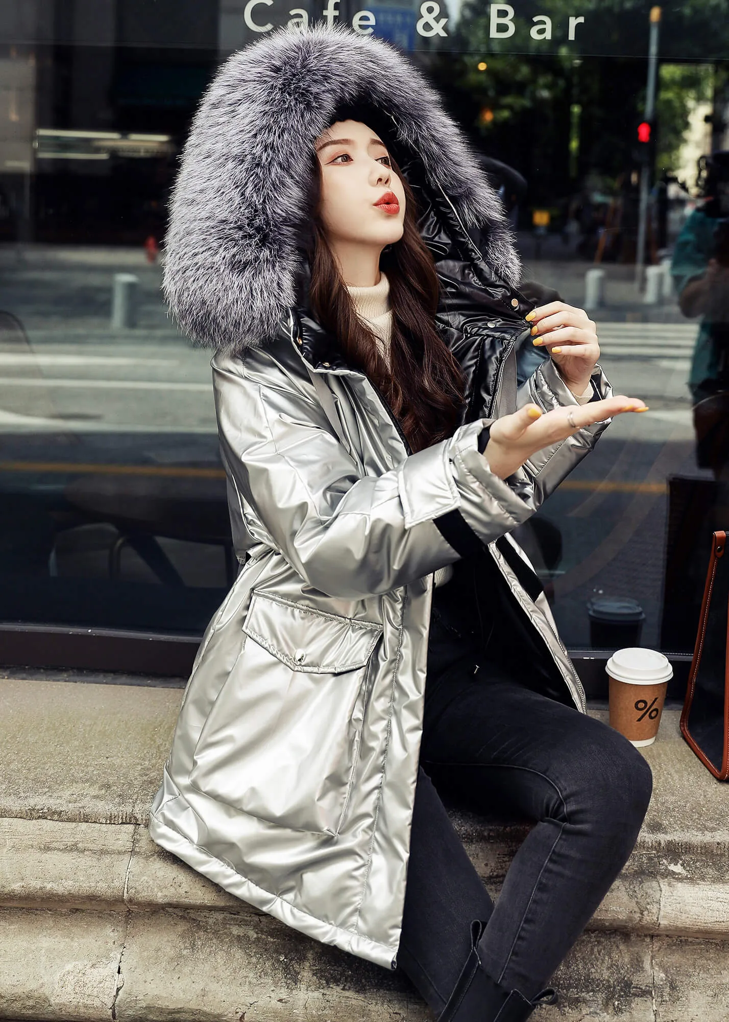 Waterproof Hooded Down Puffer Parka with Faux Fur Trim