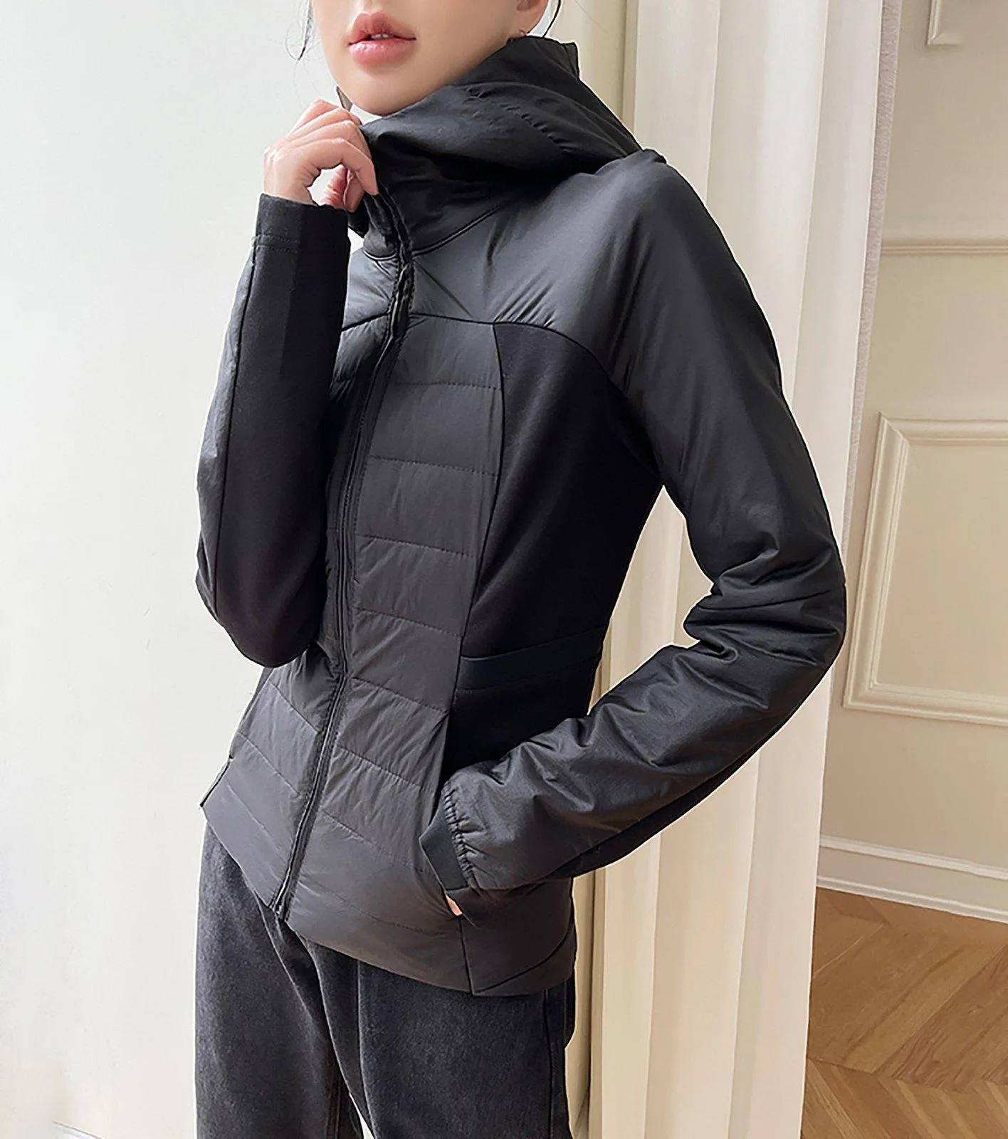 Women Hooded Down Puffer Jacket,Hooded Down Coat,Quilted down jacket,Warm Lightweight Down Coat,Warm Puffy Coat,Black Down Jacket,Gray Coat