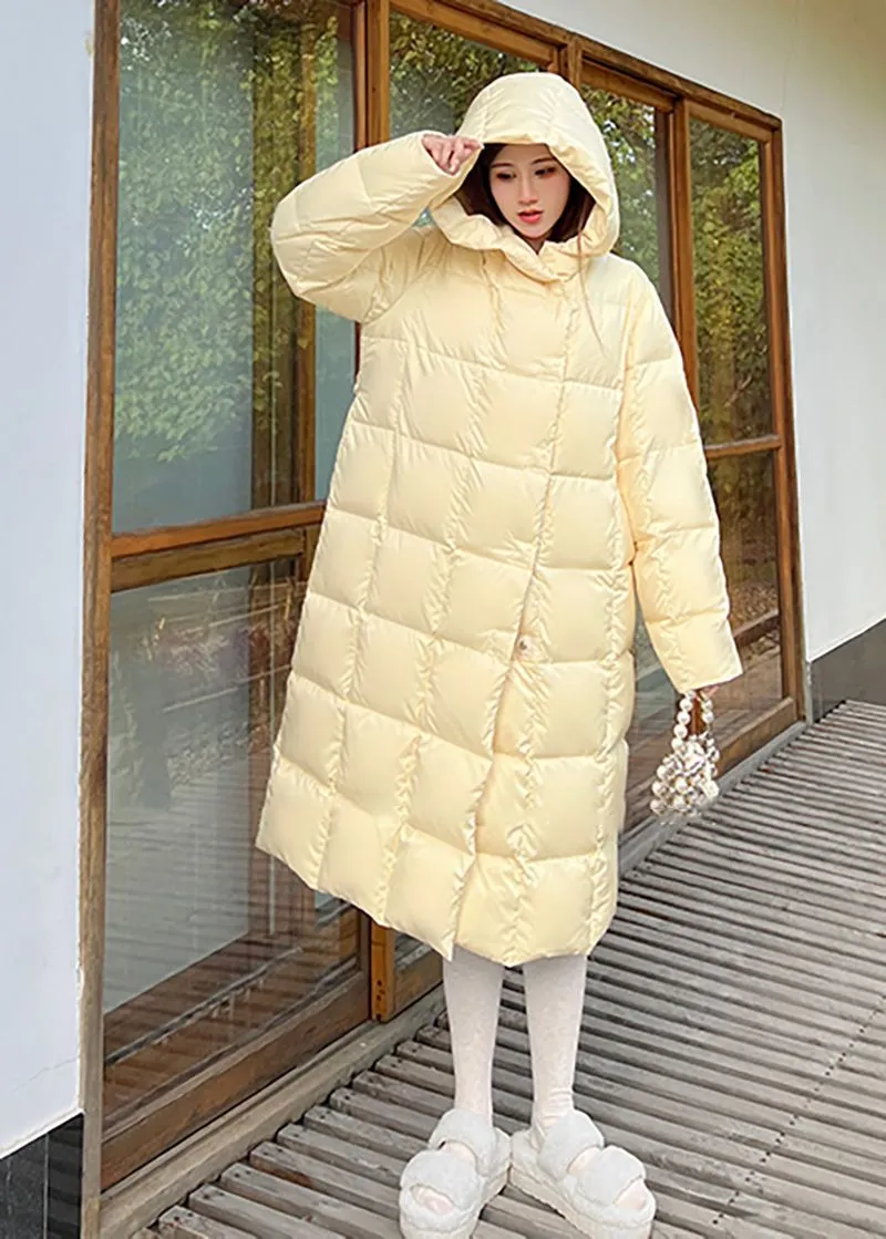 Yellow Hooded Long Down Puffy Coat