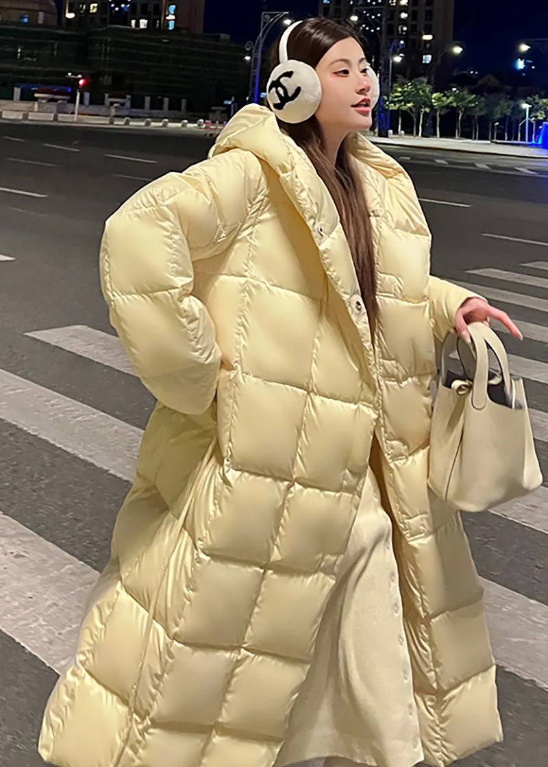 Yellow Hooded Long Down Puffy Coat